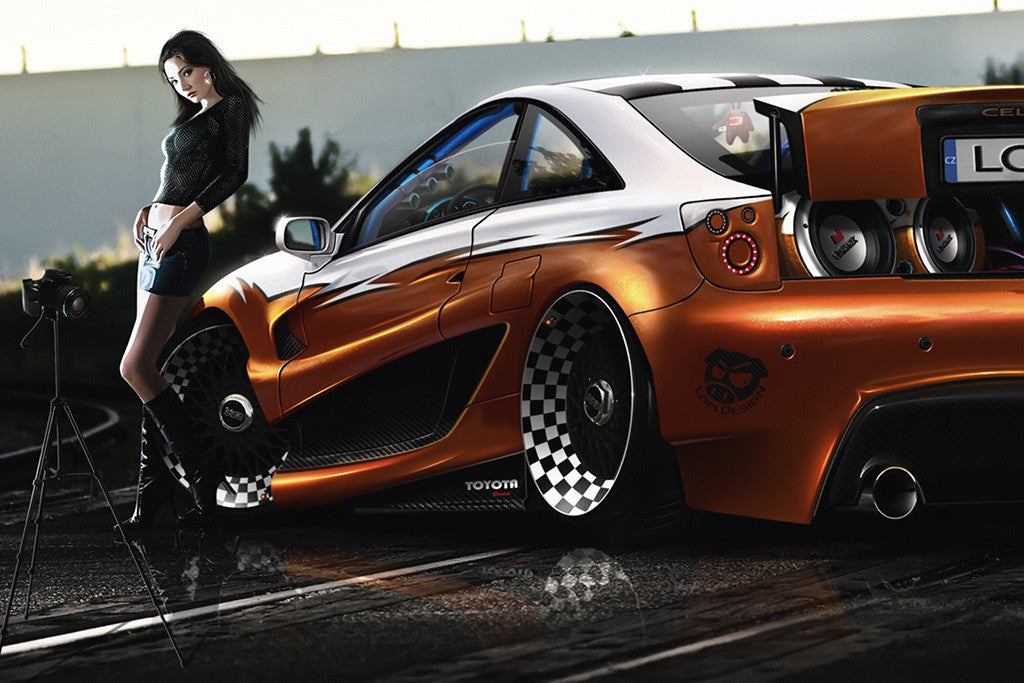 Toyota Celica Hot Girl Tuning Car Poster