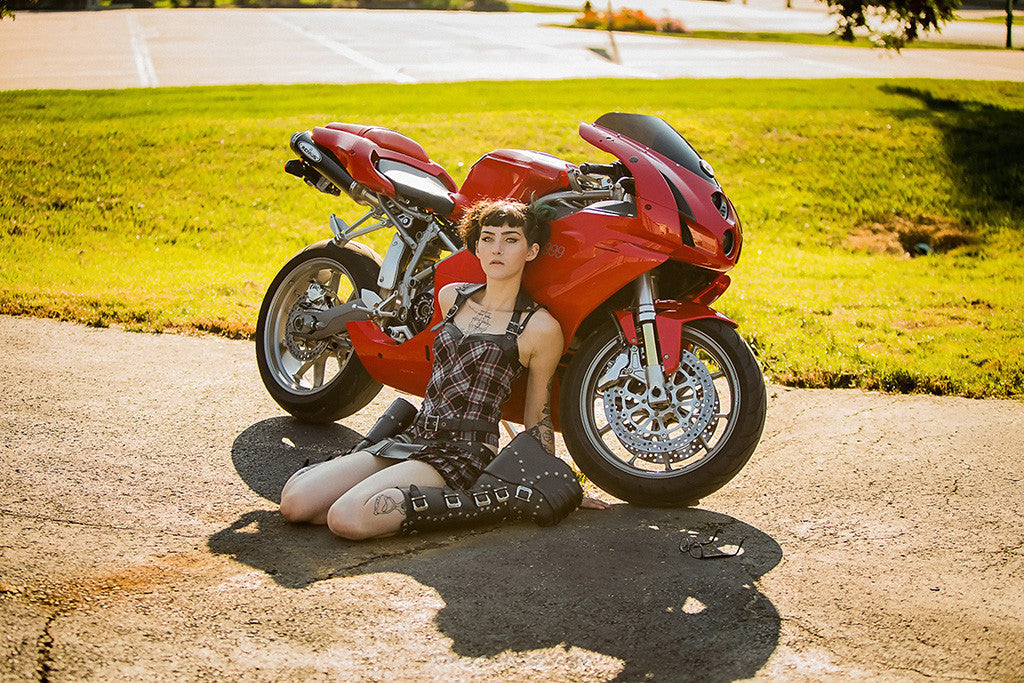 Red Ducati 999 Cute Brunette Girl Female Tattoos Motorcycle Poster