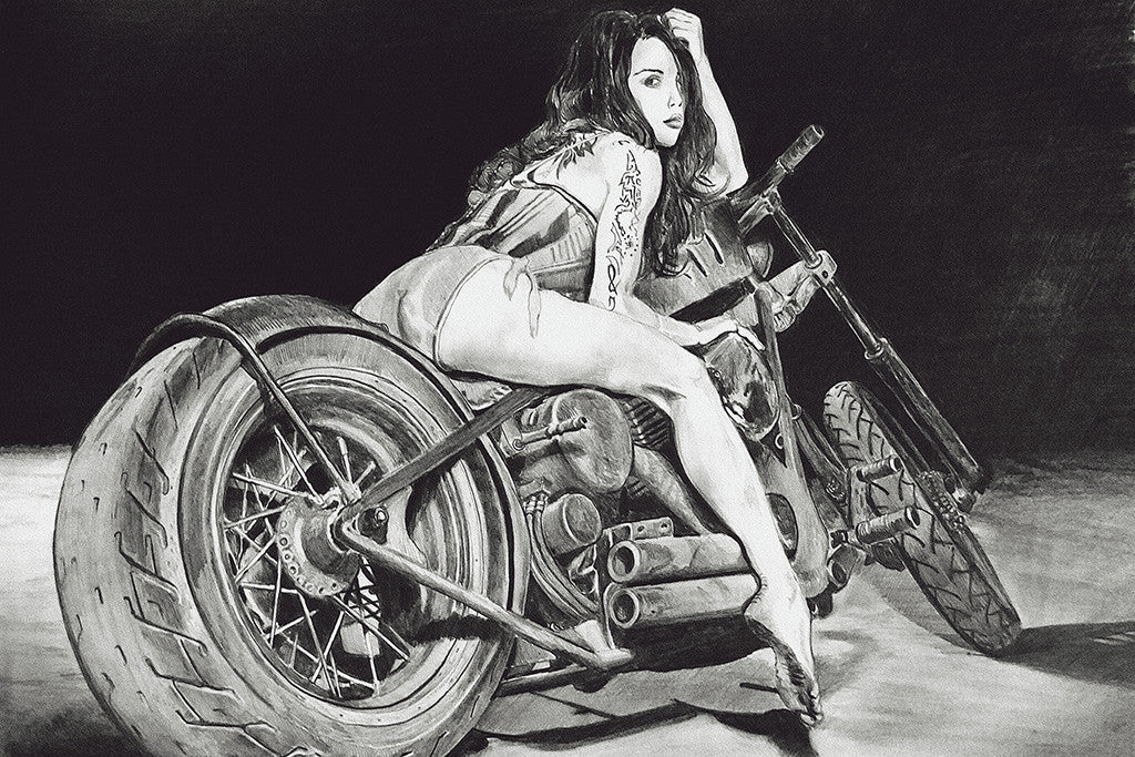 Drawn Girl Motorcycle Bike Motorbike Poster