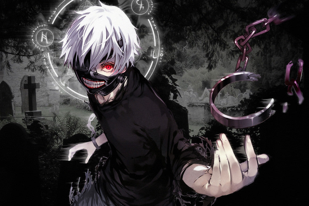 Tokyo Ghoul Ken Kaneki Mask White Hair Manga Anime Poster