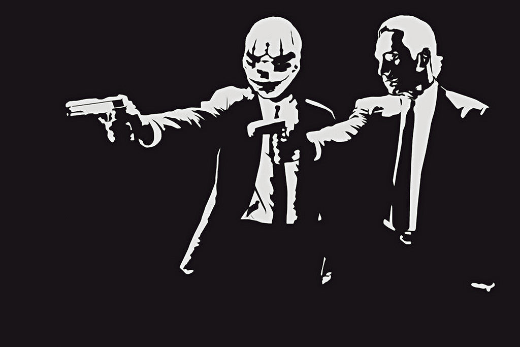 Payday 2 Pulp Fiction Black and White Poster