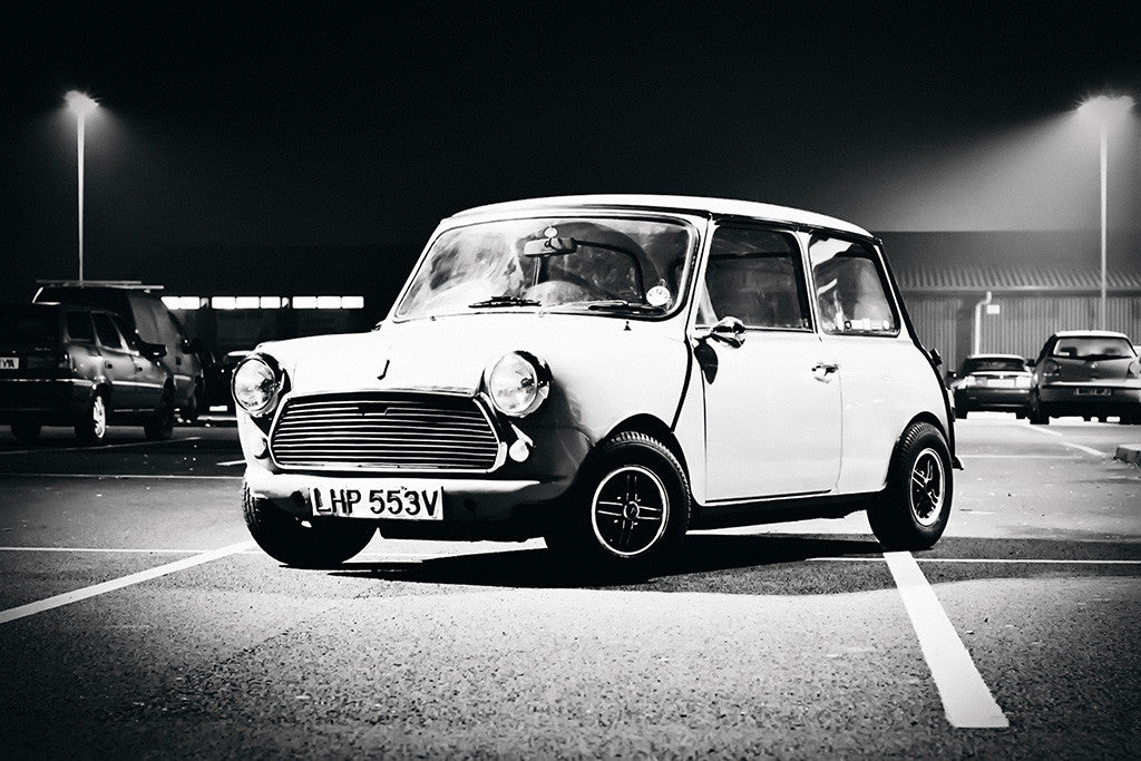Mini Cooper Classic Retro Car Auto Black and White Poster